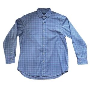 Polo Ralph Lauren Oxford Blue Pink‎ White Check Long Sleeve Cotton Shirt Size XL